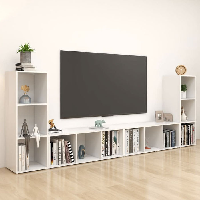 Dulapuri TV, 4 buc., alb, 107x35x37 cm, lemn prelucrat - WALTI WALTI