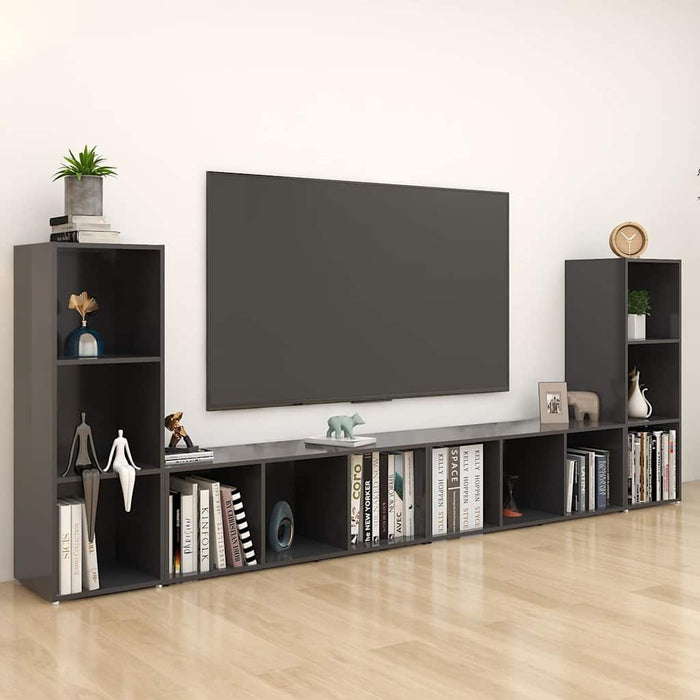 Dulapuri TV, 4 buc., gri, 107x35x37 cm, lemn prelucrat WALTI