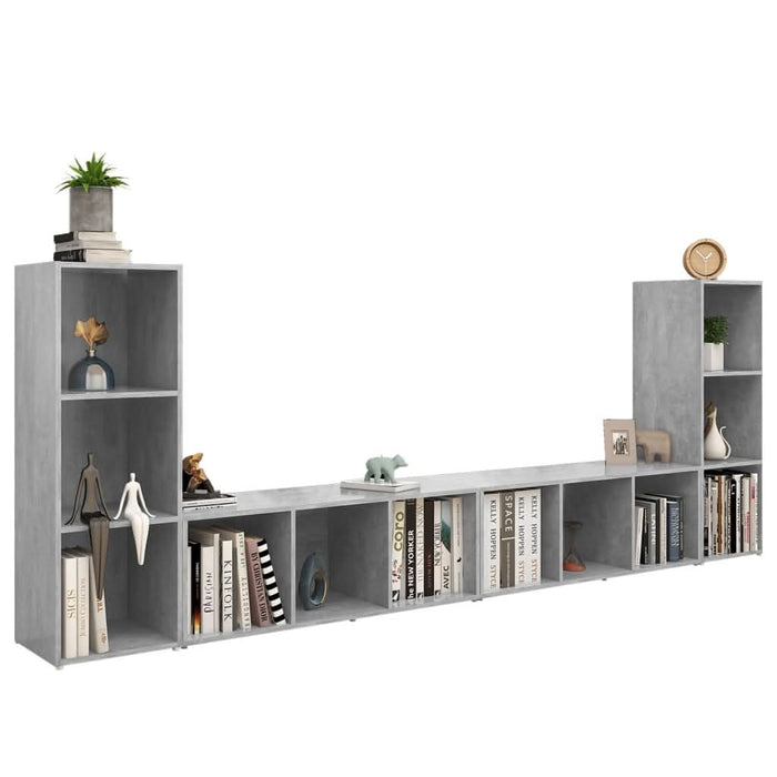 Dulapuri TV, 4 buc., gri beton, 107x35x37 cm, lemn prelucrat - WALTI WALTI