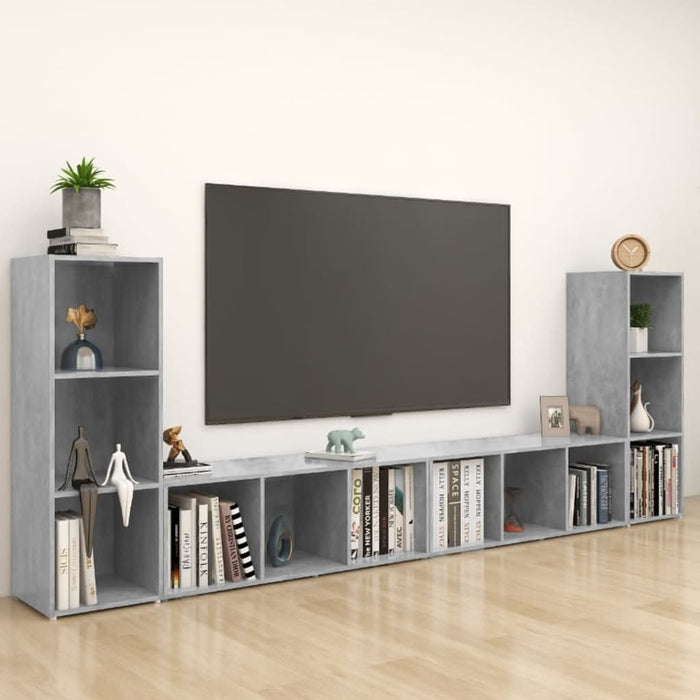 Dulapuri TV, 4 buc., gri beton, 107x35x37 cm, lemn prelucrat - WALTI WALTI