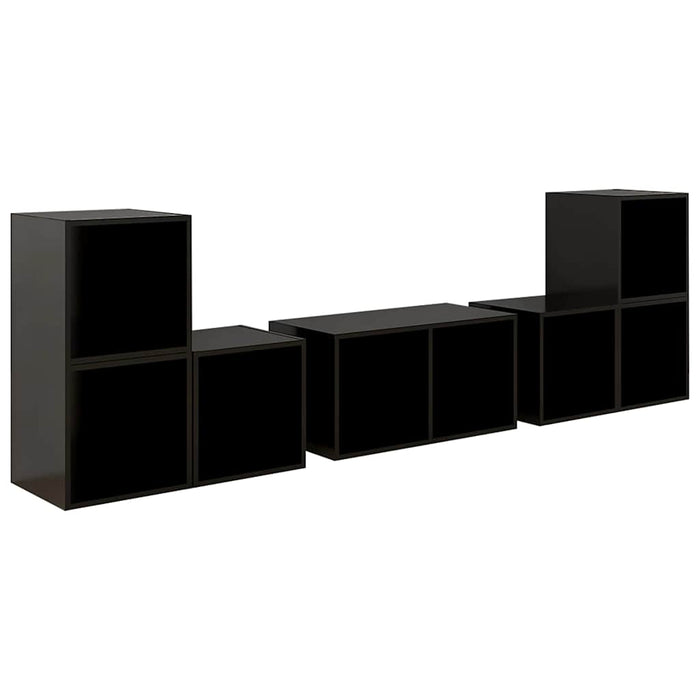 Set de dulapuri TV, 6 piese, negru extralucios, lemn prelucrat WALTI