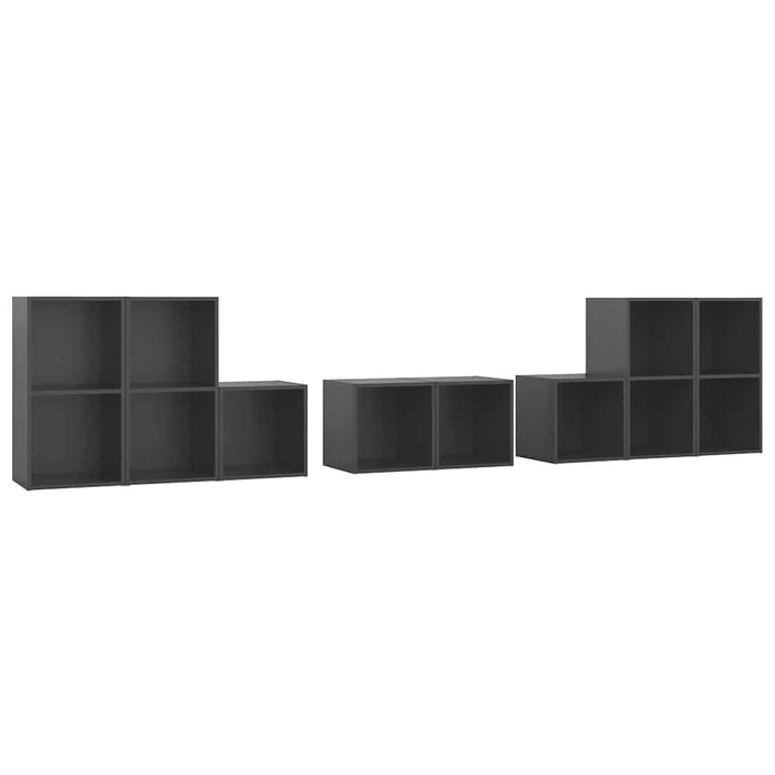 Set de dulapuri TV, 8 piese, gri, lemn prelucrat WALTI