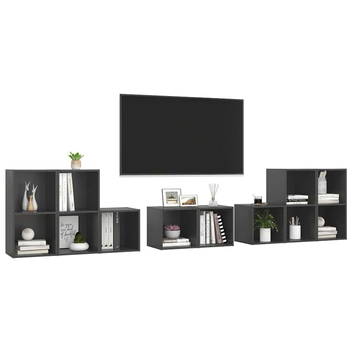 Set de dulapuri TV, 8 piese, gri, lemn prelucrat WALTI
