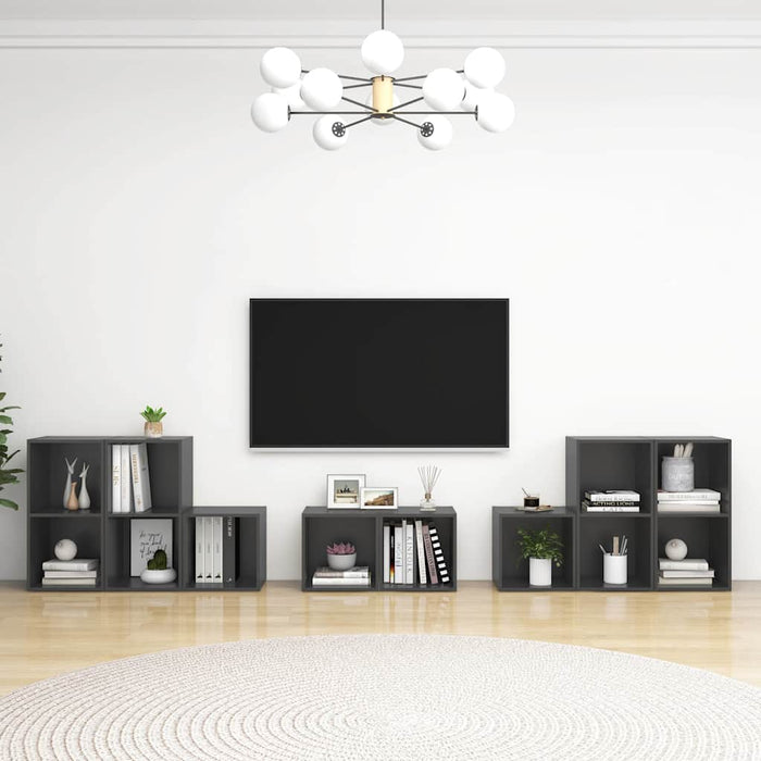 Set de dulapuri TV, 8 piese, gri, lemn prelucrat WALTI