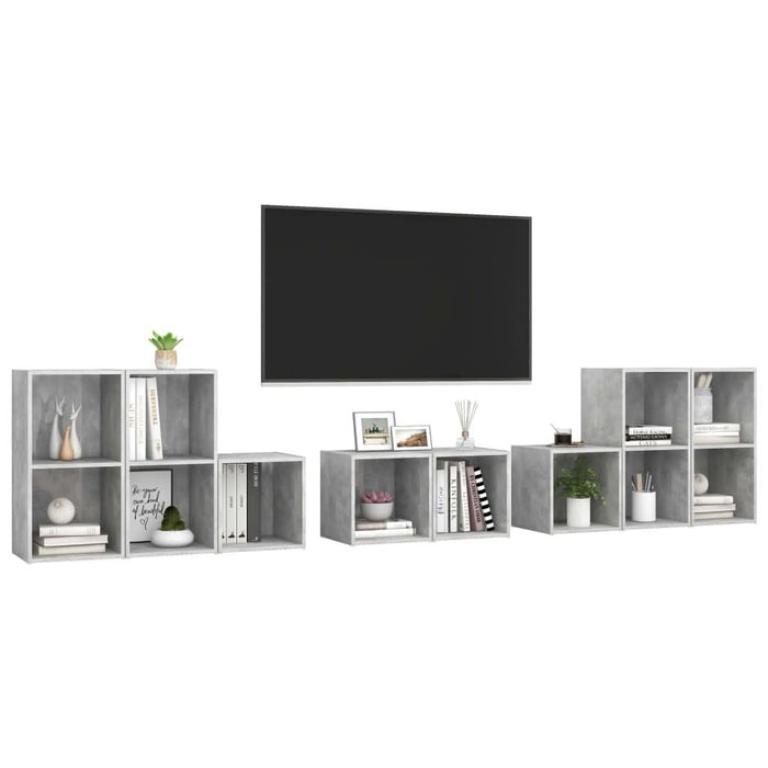Set de dulapuri TV, 8 piese, gri beton, lemn prelucrat - WALTI WALTI