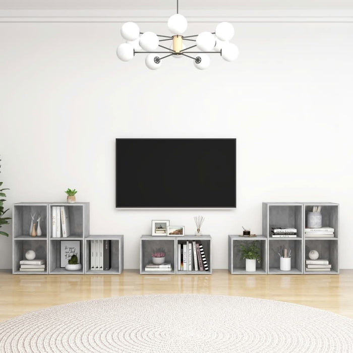 Set de dulapuri TV, 8 piese, gri beton, lemn prelucrat - WALTI WALTI