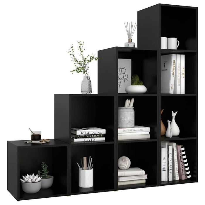 Set de dulapuri TV, 4 piese, negru, lemn prelucrat WALTI