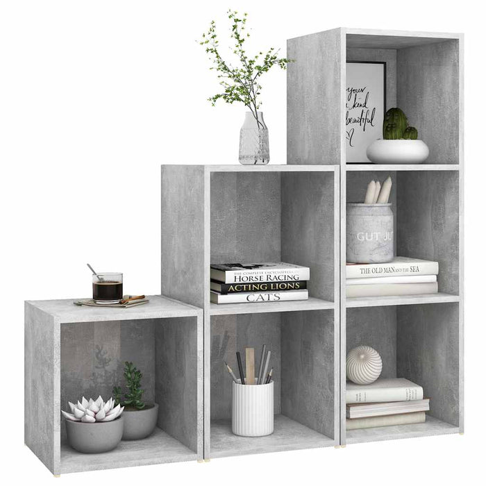Set de dulapuri TV, 3 piese, gri beton, lemn prelucrat WALTI