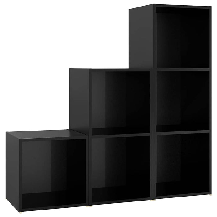 Set de dulapuri TV, 3 piese, negru extralucios, lemn prelucrat WALTI