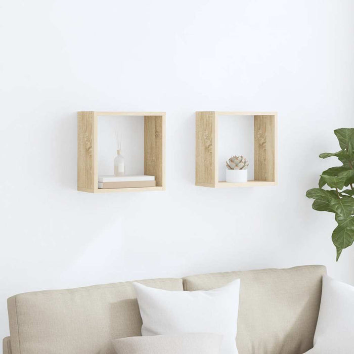 Rafturi de perete cub, 2 buc., stejar sonoma, 30x15x30 cm - WALTI WALTI