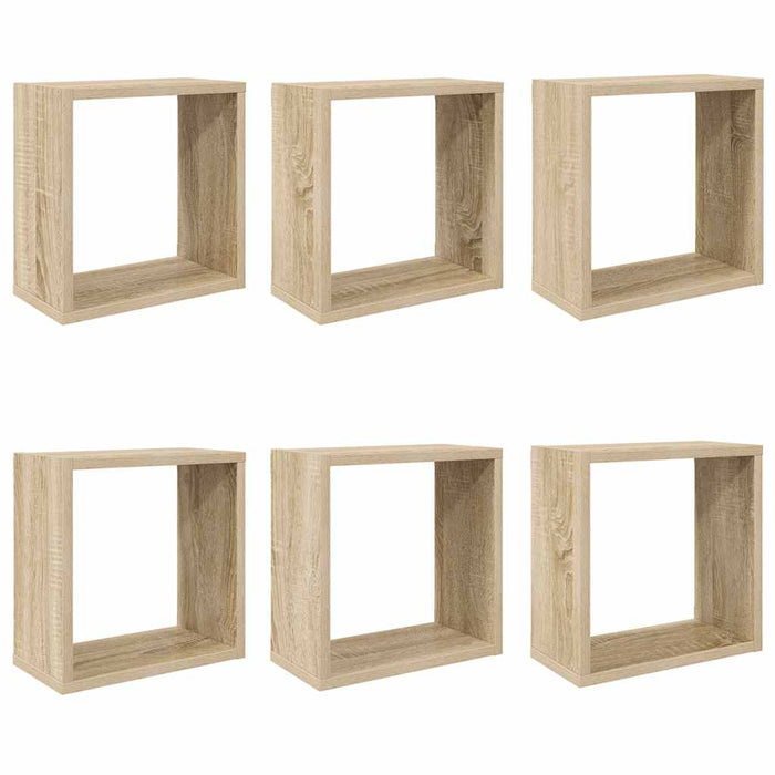 Rafturi de perete cub, 6 buc., stejar sonoma, 30x15x30 cm WALTI