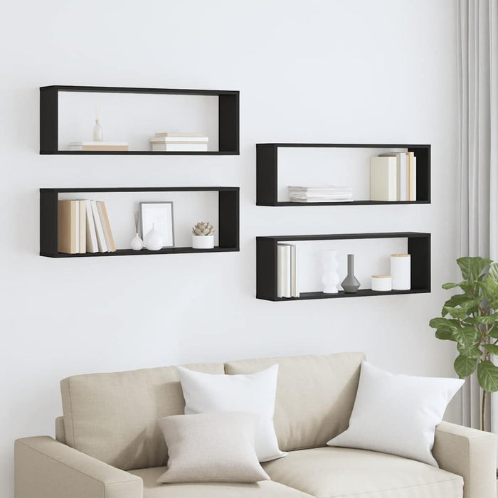 Rafturi de perete cub 4 buc. negru 80x15x26,5 cm lemn prelucrat WALTI