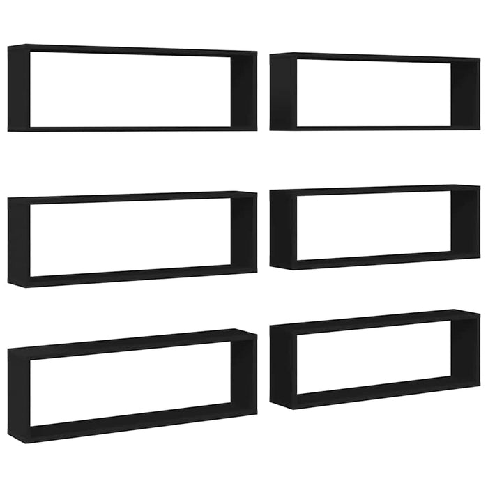 Rafturi de perete cub, 6 buc., negru, 80x15x26,5 cm, PAL WALTI