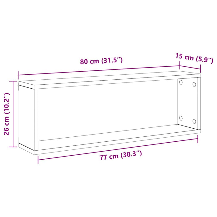 Rafturi de perete cub, 6 buc., negru, 80x15x26,5 cm, PAL WALTI