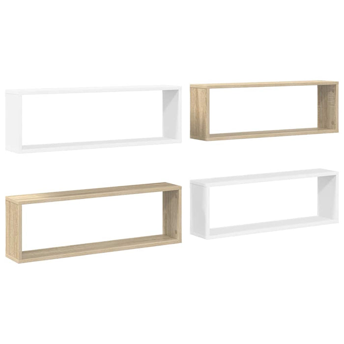 Raft de perete cub 4 buc. alb&stejar sonoma 80x15x26,5 cm PAL WALTI