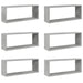 Rafturi de perete cub, 6 buc, gri beton, 60x15x23 cm, PAL - WALTI WALTI