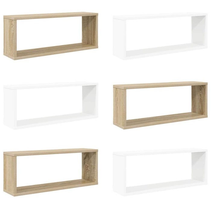 Rafturi de perete cub 6 buc. alb/stejar sonoma 60x15x23 cm PAL WALTI