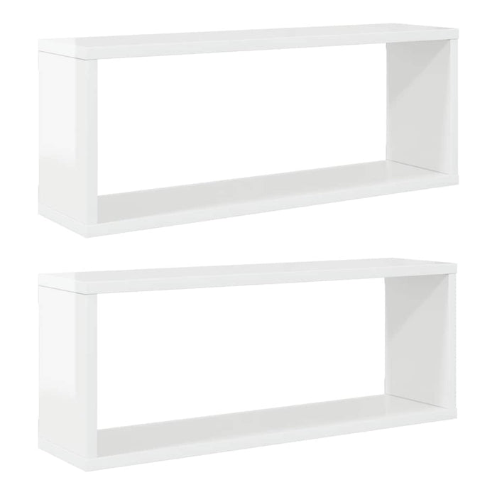 Rafturi de perete cub, 2 buc, alb extralucios, 60x15x23 cm, PAL WALTI