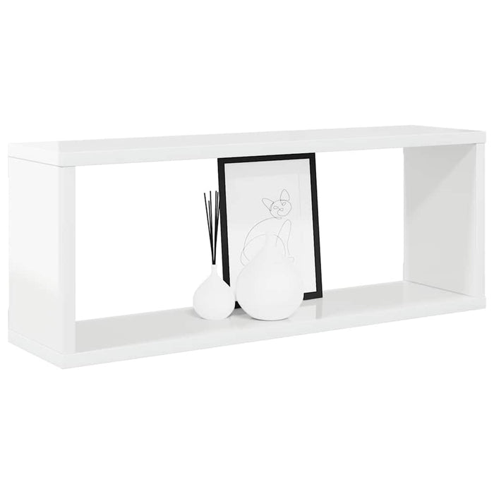 Rafturi de perete cub, 2 buc, alb extralucios, 60x15x23 cm, PAL WALTI