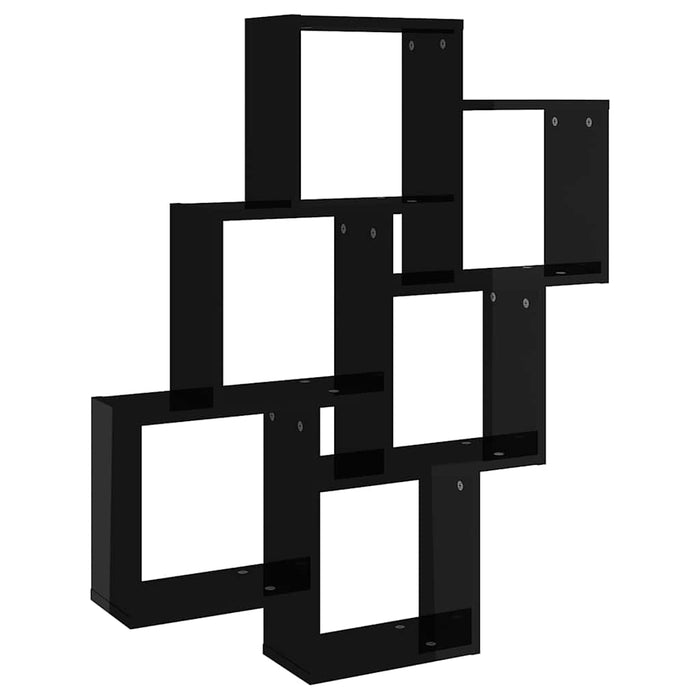 Raft de perete cub, negru lucios, 78x15x93 cm PAL WALTI
