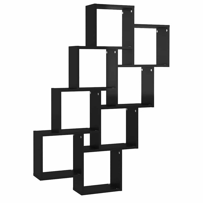 Raft de perete cub, negru extralucios, 90x15x119 cm PAL WALTI