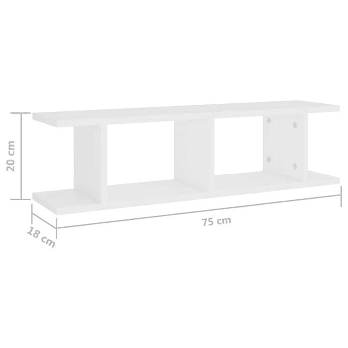 Rafturi de perete, 2 buc., alb, 75x18x20 cm, lemn - WALTI WALTI