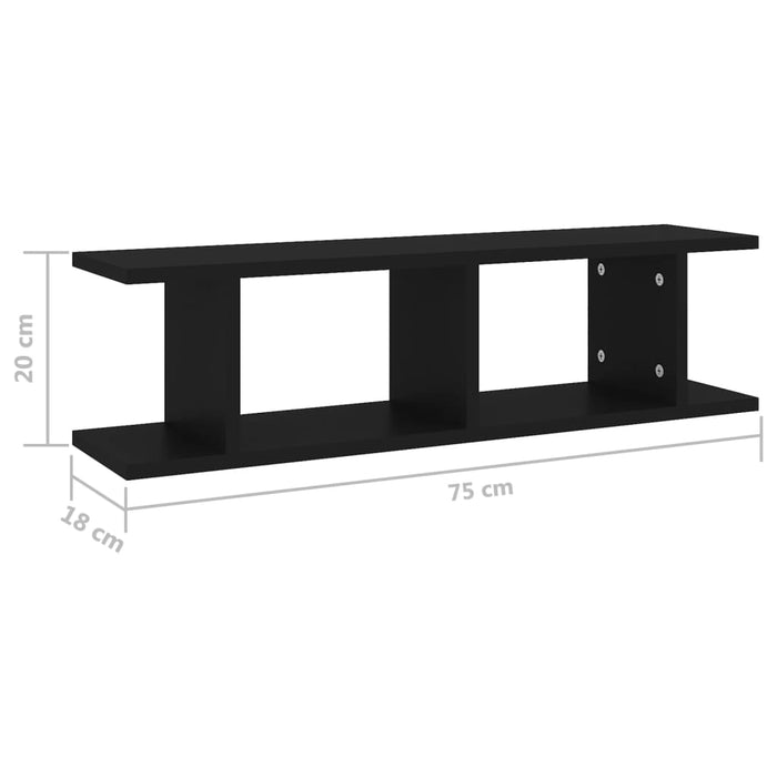 Rafturi de perete, 2 buc., negru, 75x18x20 cm, lemn - WALTI WALTI