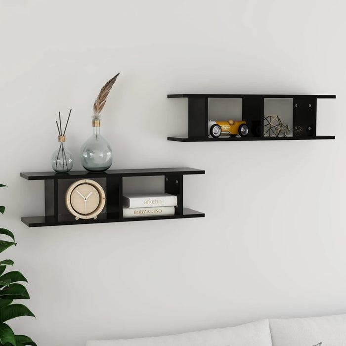 Rafturi de perete, 2 buc., negru, 75x18x20 cm, lemn - WALTI WALTI