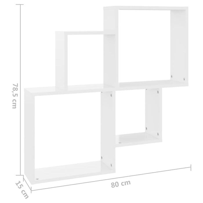Raft de perete cub, alb extralucios, 80x15x78,5 cm, PAL WALTI