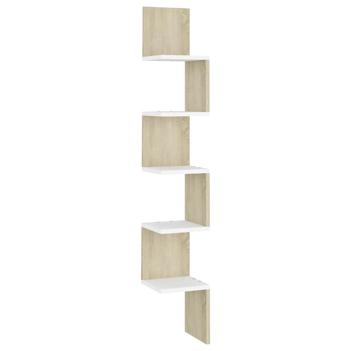 Raft de perete pentru colț alb&stejar Sonoma 20x20x127,5 cm PAL WALTI