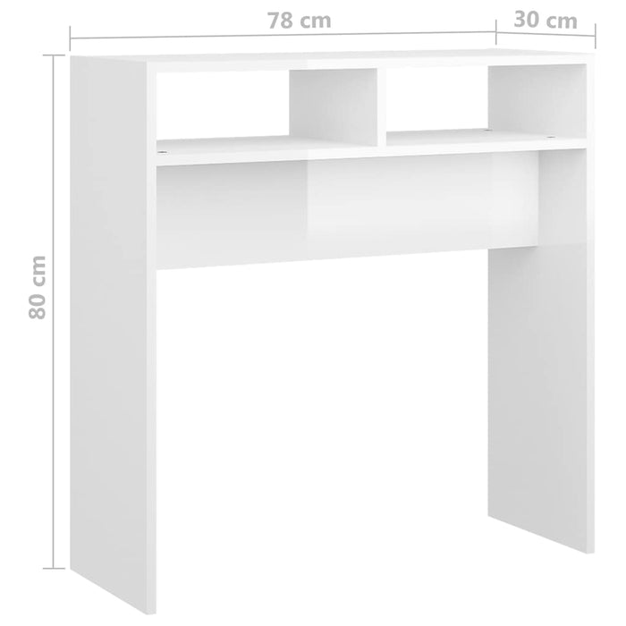 Masă consolă, alb extralucios, 78x30x80 cm, lemn prelucrat WALTI