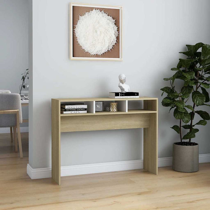 Masă consolă, alb și stejar sonoma, 105x30x80 cm, PAL WALTI
