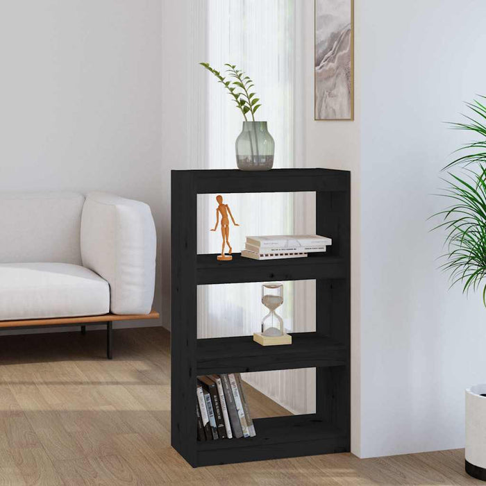 Bibliotecă/Separator cameră negru 60x30x103,5 cm lemn masiv pin WALTI