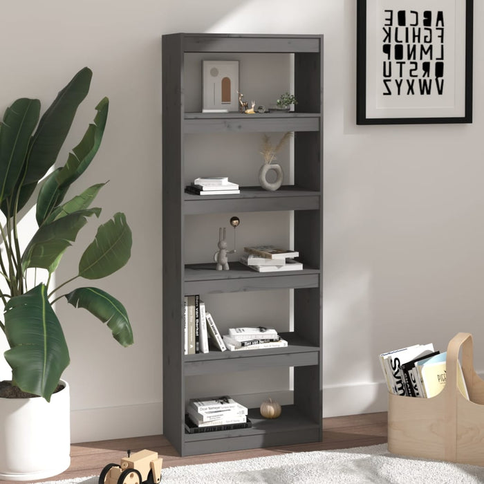 Bibliotecă/Separator cameră, gri, 60x30x167,5 cm lemn masiv pin WALTI
