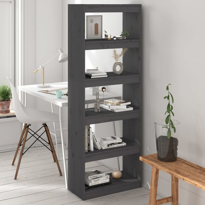Bibliotecă/Separator cameră, gri, 60x30x167,5 cm lemn masiv pin WALTI