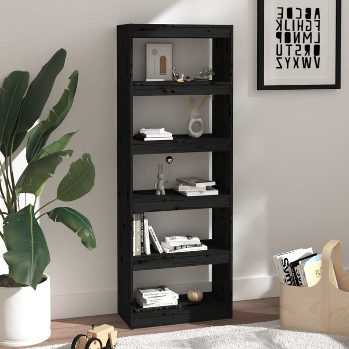 Bibliotecă/Separator cameră negru 60x30x167,5 cm lemn masiv pin - WALTI WALTI
