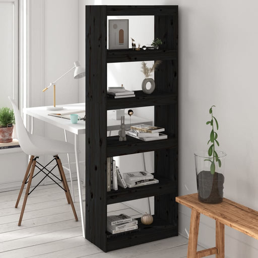 Bibliotecă/Separator cameră negru 60x30x167,5 cm lemn masiv pin - WALTI WALTI