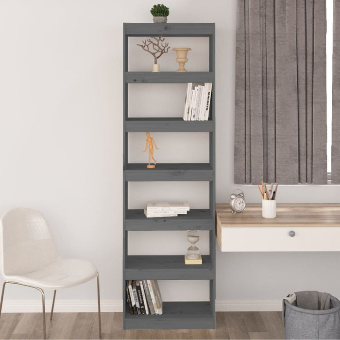 Bibliotecă/Separator cameră gri 60x30x199,5 cm lemn masiv pin - WALTI WALTI