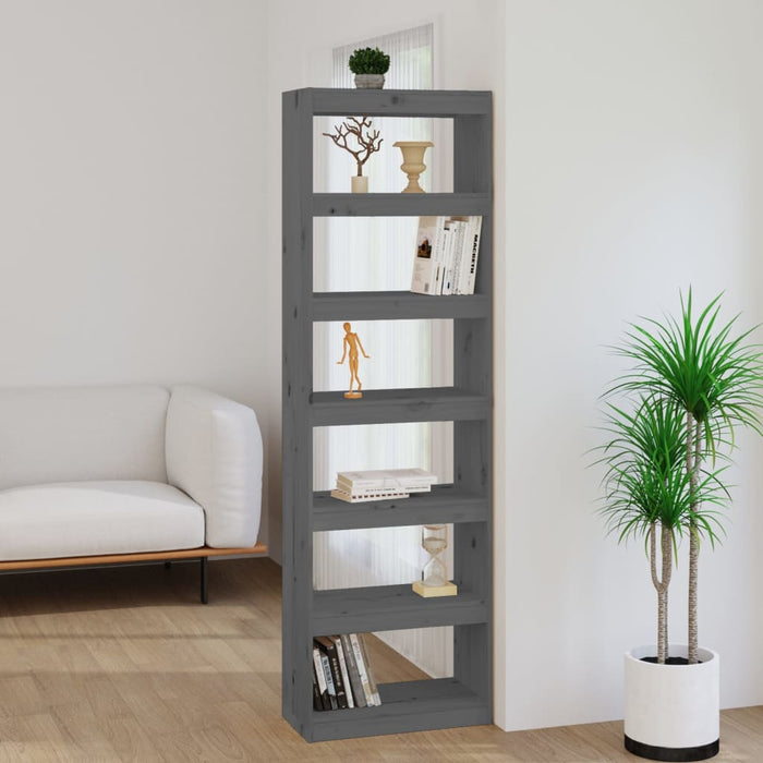 Bibliotecă/Separator cameră gri 60x30x199,5 cm lemn masiv pin - WALTI WALTI