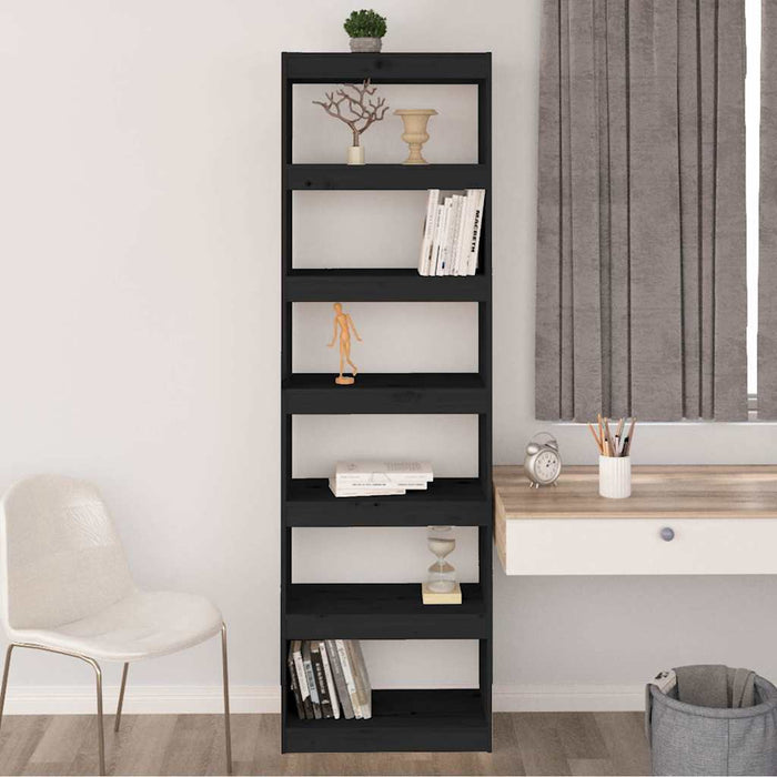 Bibliotecă/Separator cameră negru 60x30x199,5 cm lemn masiv pin WALTI