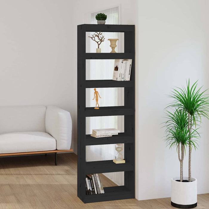 Bibliotecă/Separator cameră negru 60x30x199,5 cm lemn masiv pin WALTI
