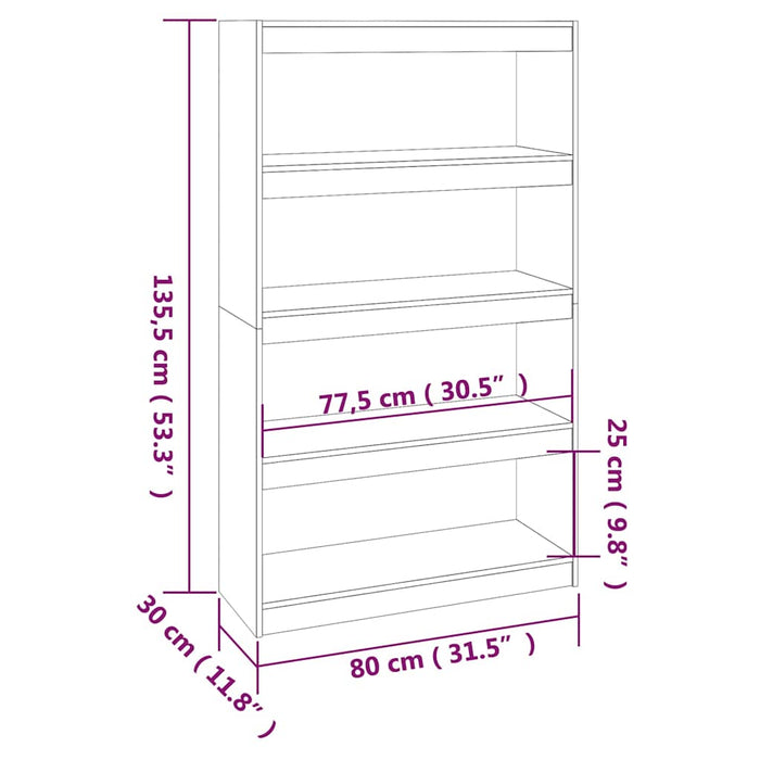 Bibliotecă/Separator cameră, 80x30x135,5 cm, lemn masiv pin WALTI