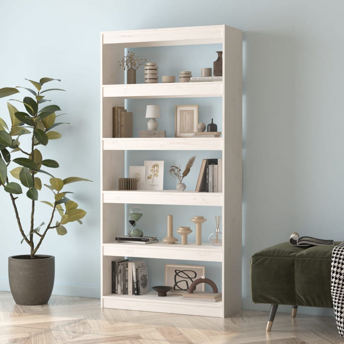 Bibliotecă/Separator cameră, alb, 80x30x167,4 cm lemn masiv pin - WALTI WALTI