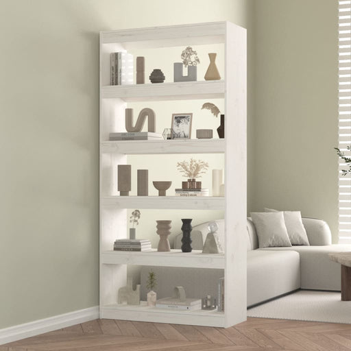 Bibliotecă/Separator cameră, alb, 80x30x167,4 cm lemn masiv pin - WALTI WALTI