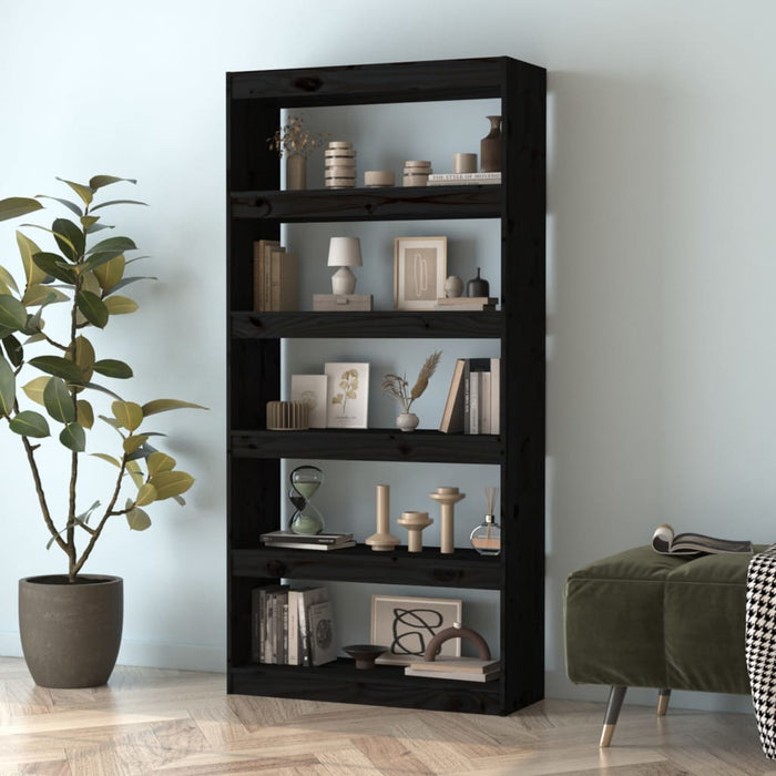 Bibliotecă/Separator cameră negru 80x30x167,4 cm lemn masiv pin - WALTI WALTI
