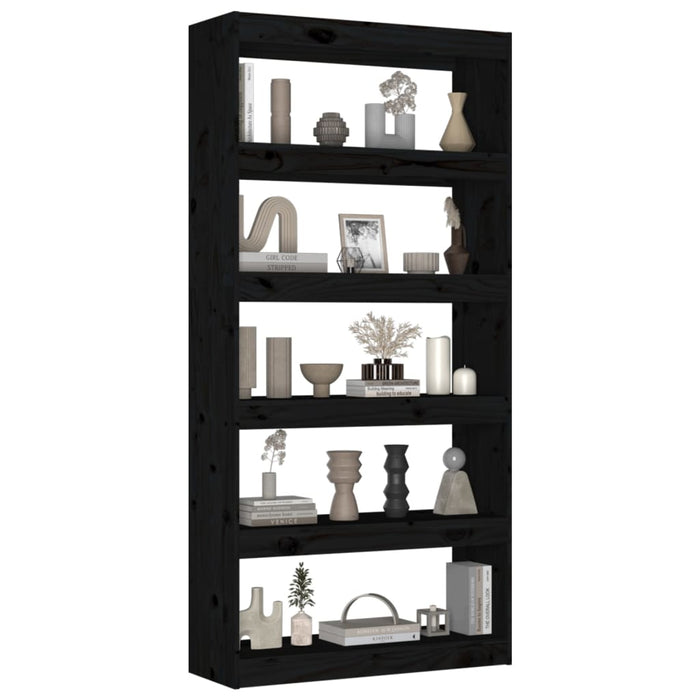 Bibliotecă/Separator cameră negru 80x30x167,4 cm lemn masiv pin - WALTI WALTI