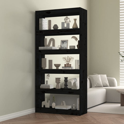 Bibliotecă/Separator cameră negru 80x30x167,4 cm lemn masiv pin - WALTI WALTI