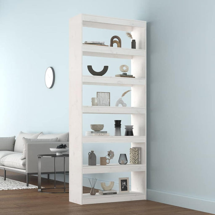 Bibliotecă/Separator cameră, alb, 80x30x199,5 cm lemn masiv pin - WALTI WALTI