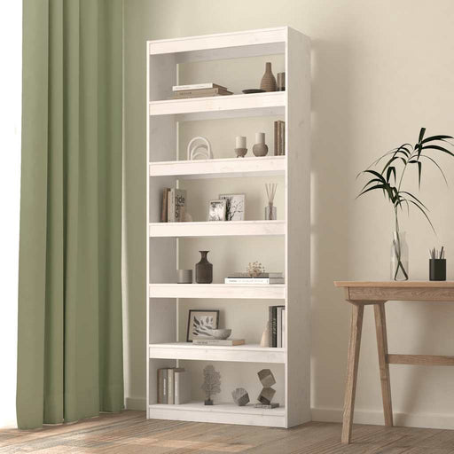 Bibliotecă/Separator cameră, alb, 80x30x199,5 cm lemn masiv pin - WALTI WALTI