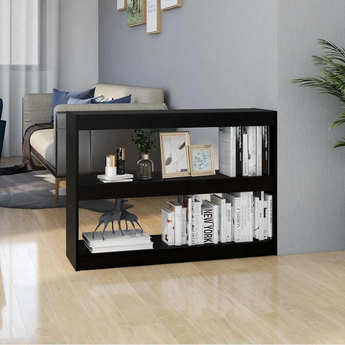 Bibliotecă/Separator cameră, negru, 100x30x71,5 cm, lemn de pin WALTI